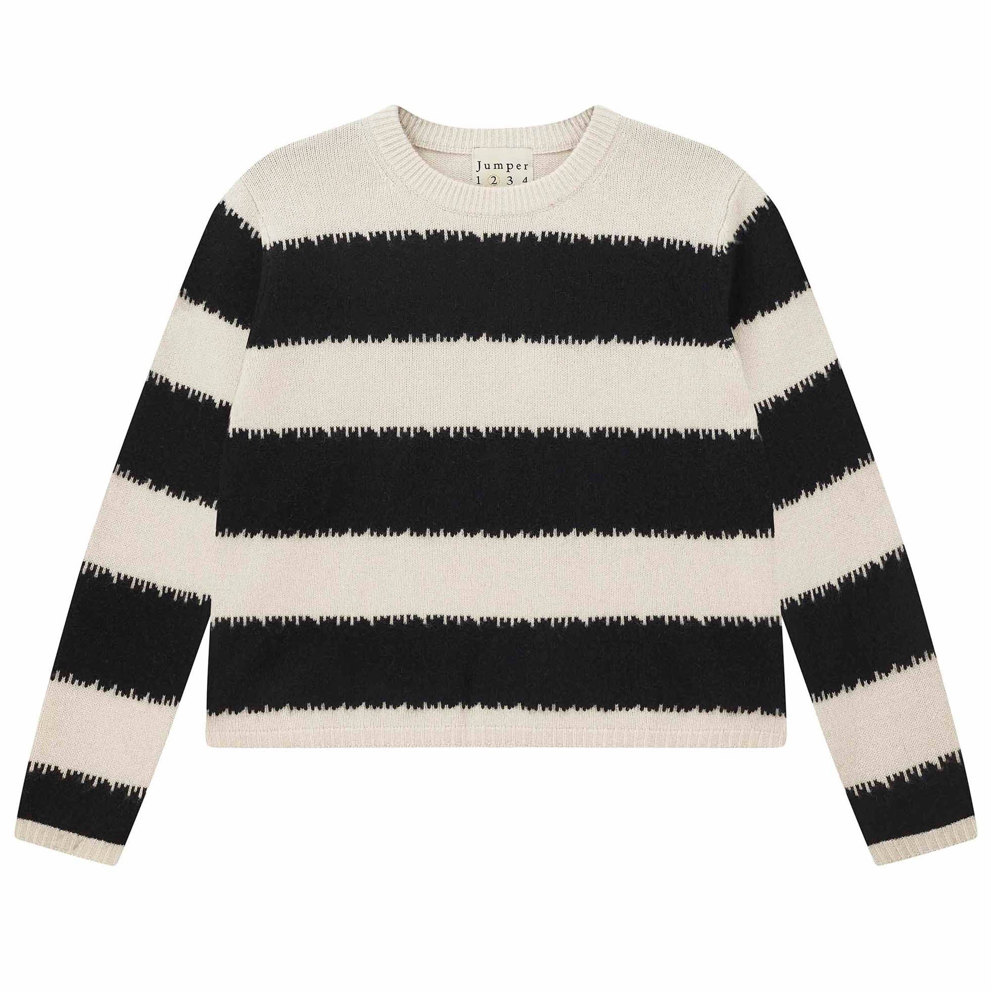 Jumper 1234 stone and black 'broken' stripe crew neck cashmere jumper slightly cropped fit
