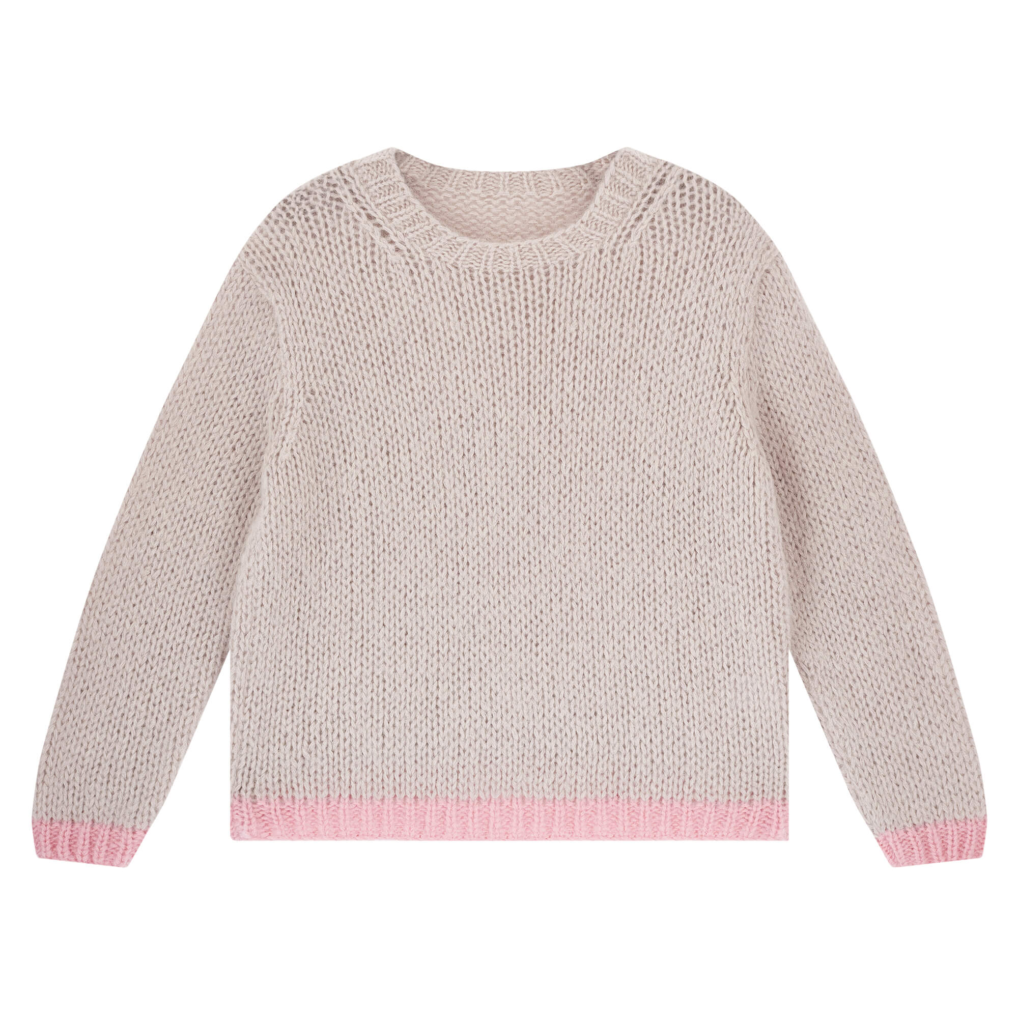 Jumper 1234 hand knitted mohair and wool blend hand knitted crew neck jumper in oyster with pink tipping.