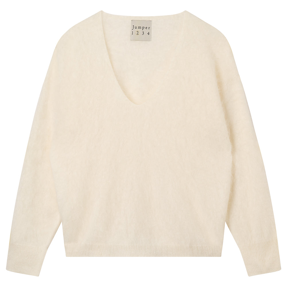 Jumper 1234 brushed cashmere vee neck jumper in cream