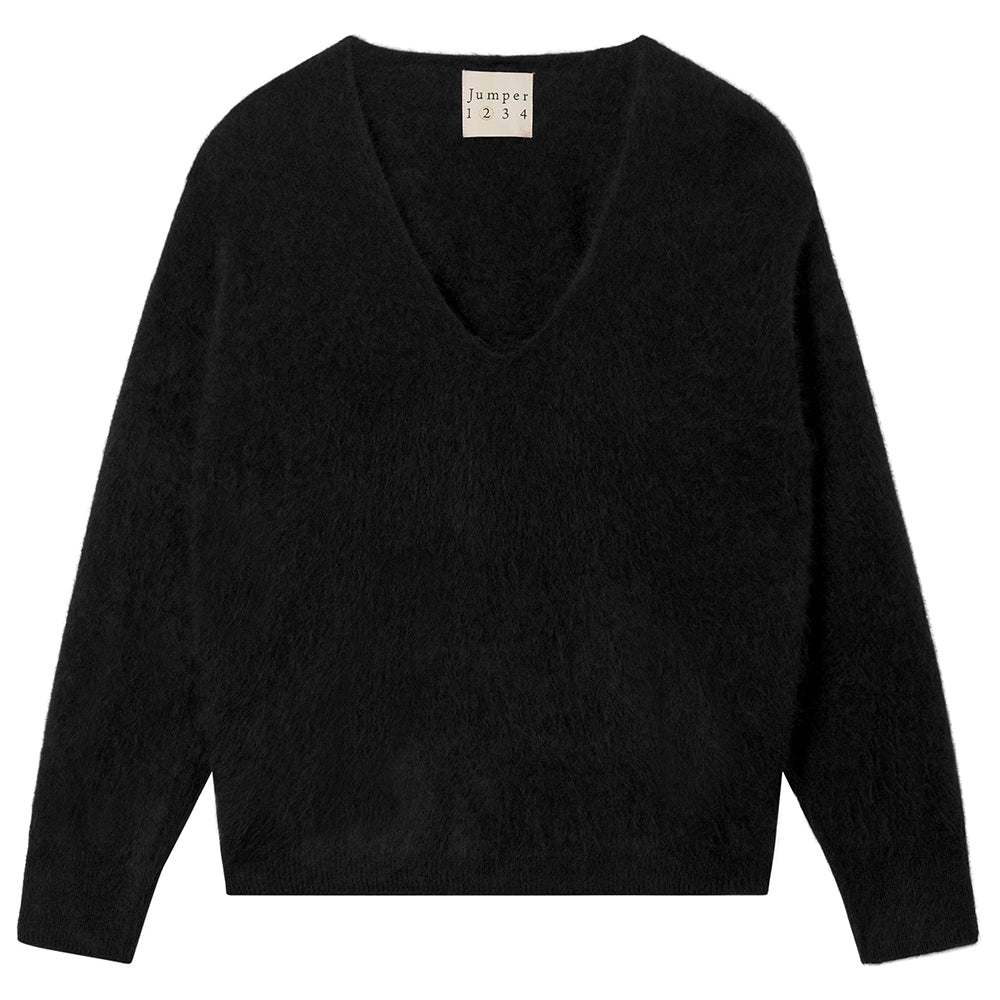 Jumper 1234 brushed cashmere vee neck jumper in black
