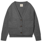 Jumper 1234 cashmere wool charcoal grey oversize vee neck cardigan with Guernsey details, splits at the sides and it's slightly longer at the back