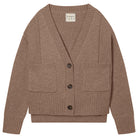 Jumper 1234 cashmere wool mid brown oversize vee neck cardigan with Guernsey details, splits at the sides and it's slightly longer at the back