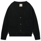 Jumper 1234 cashmere wool black oversize vee neck cardigan with Guernsey details, splits at the sides and it's slightly longer at the back