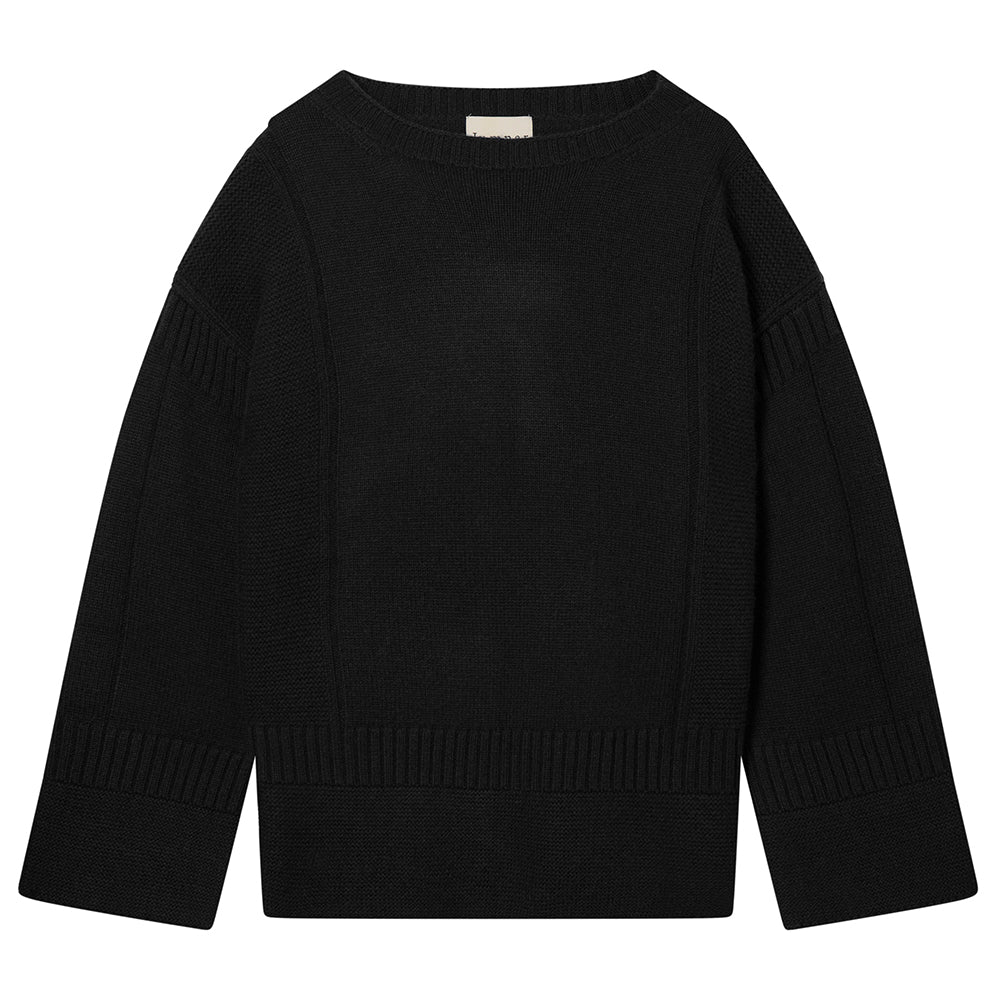 Jumper 1234 cashmere wool black oversize jumper with guernsey details and trumpet sleeves