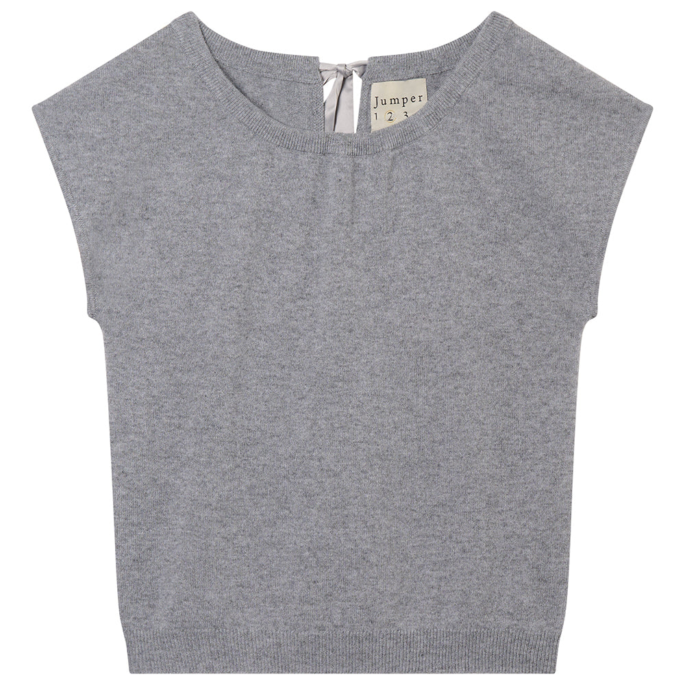 Jumper 1234 cap sleeve mid grey cashmere crew neck jumper with ribbon tie detail at the back