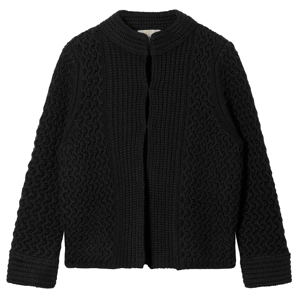 Jumper 1234 black heavy weight textured cardigan in cashmere wool, with hook and eye closure