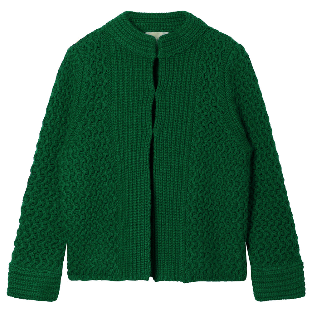 Jumper 1234 green heavy weight textured cardigan in cashmere wool, with hook and eye closure