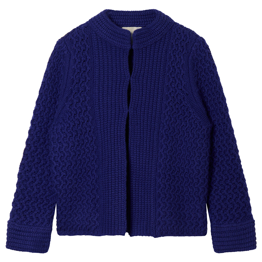 Jumper 1234 bright blue heavy weight textured cardigan in cashmere wool, with hook and eye closure