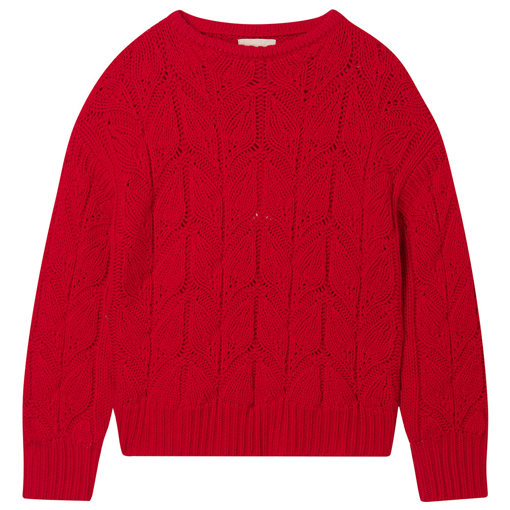 Jumper1234 red heavy weight 'leaf' textured crew neck jumper in cashmere wool
