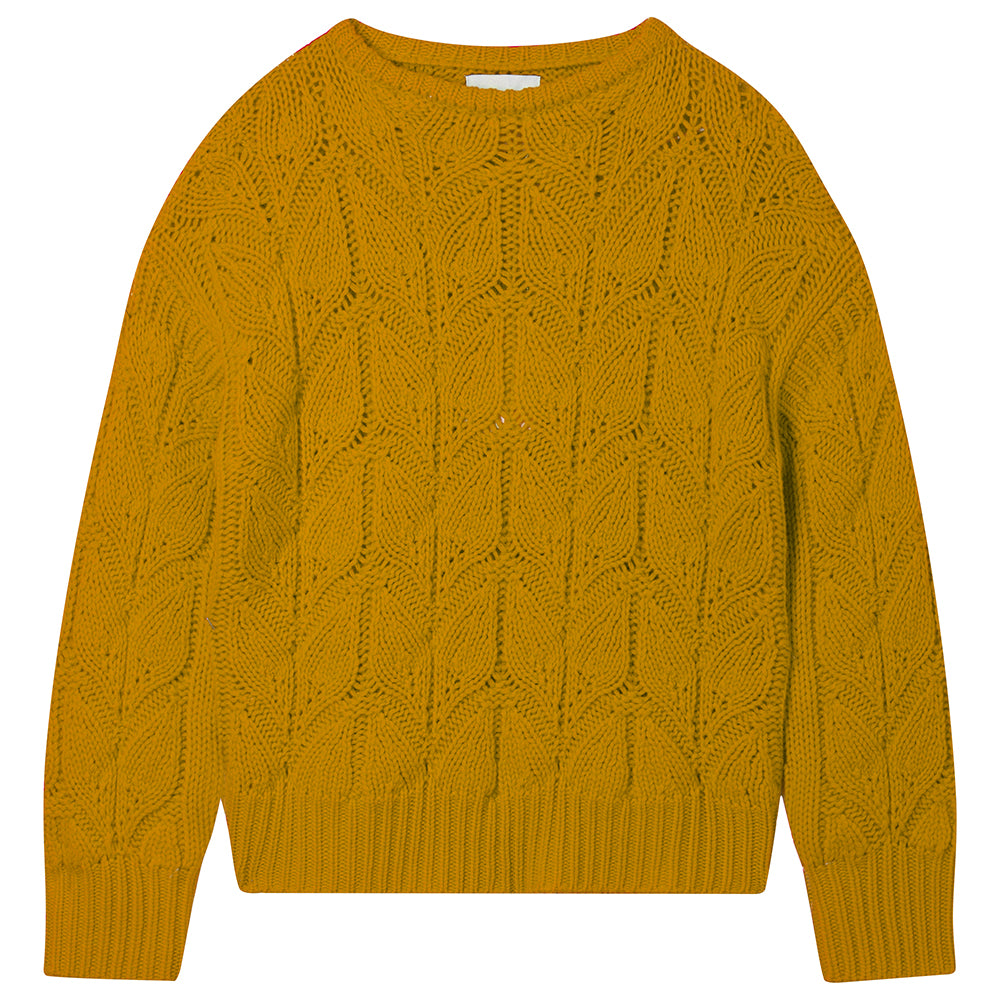 Jumper1234 mustard yellow heavy weight 'leaf' textured crew neck jumper in cashmere wool