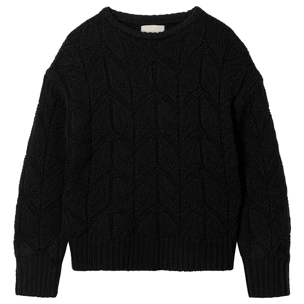 Jumper1234 black heavy weight 'leaf' textured crew neck jumper in cashmere wool