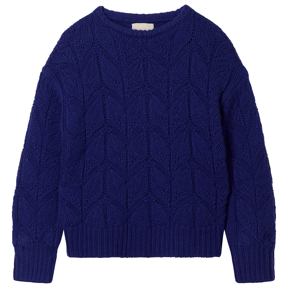 Jumper1234 bright blue heavy weight 'leaf' textured crew neck jumper in cashmere wool