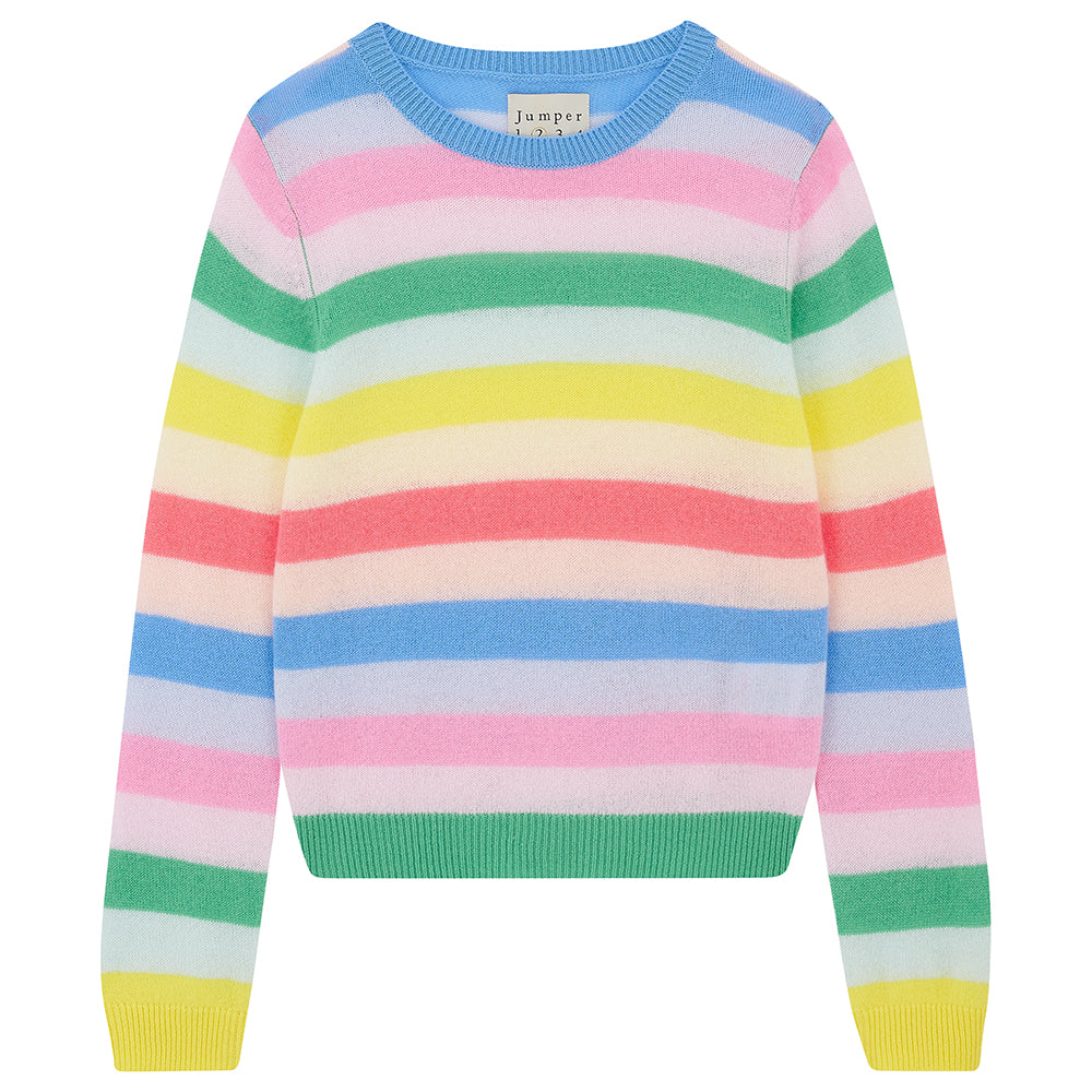 Jumper 1234 lightweight cashmere stripe crew neck in multi colours rainbow