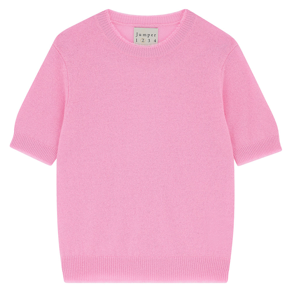 Jumper 1234 Candy pink short sleeve cashmere jumper with 'distressed' ribs.