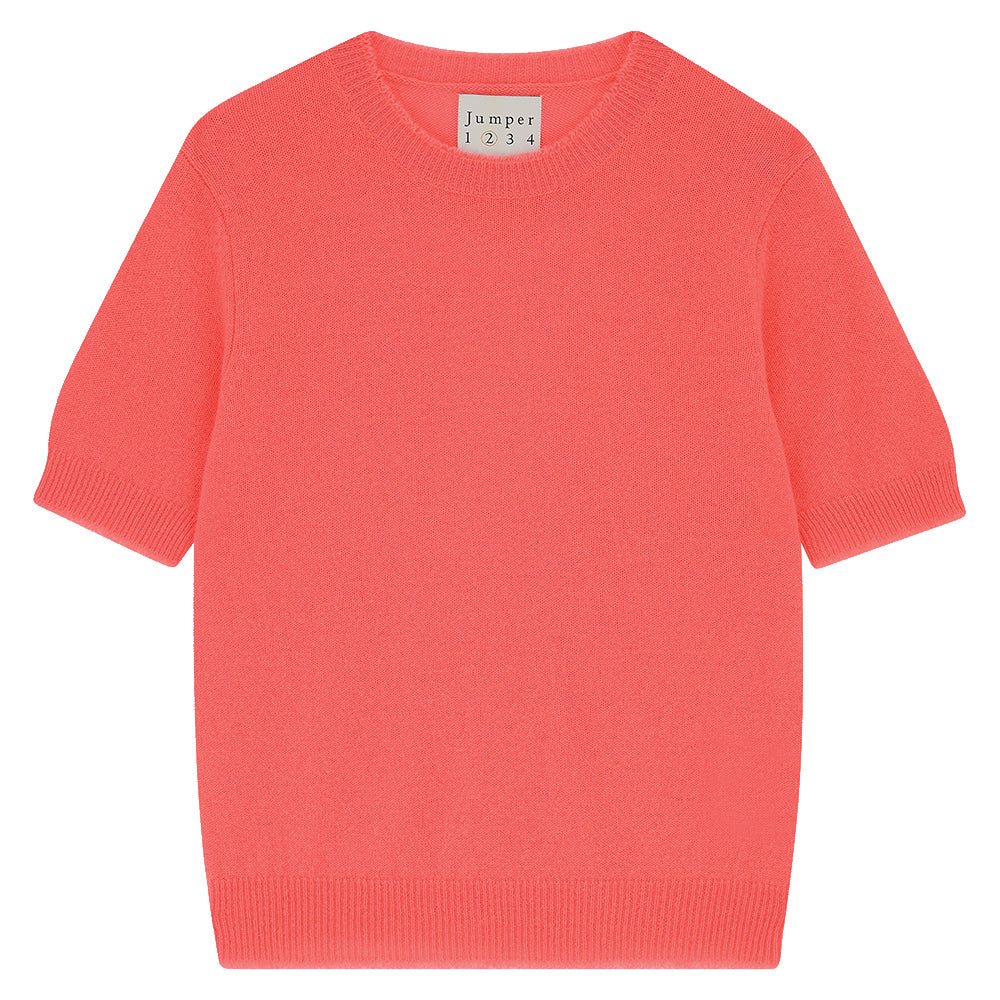 Jumper 1234 Coral short sleeve cashmere jumper with 'distressed' ribs.