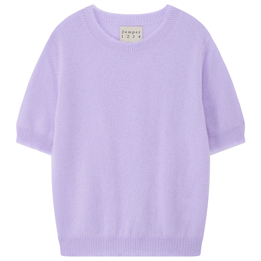 Jumper 1234 Lilac short sleeve cashmere jumper with 'distressed' ribs.