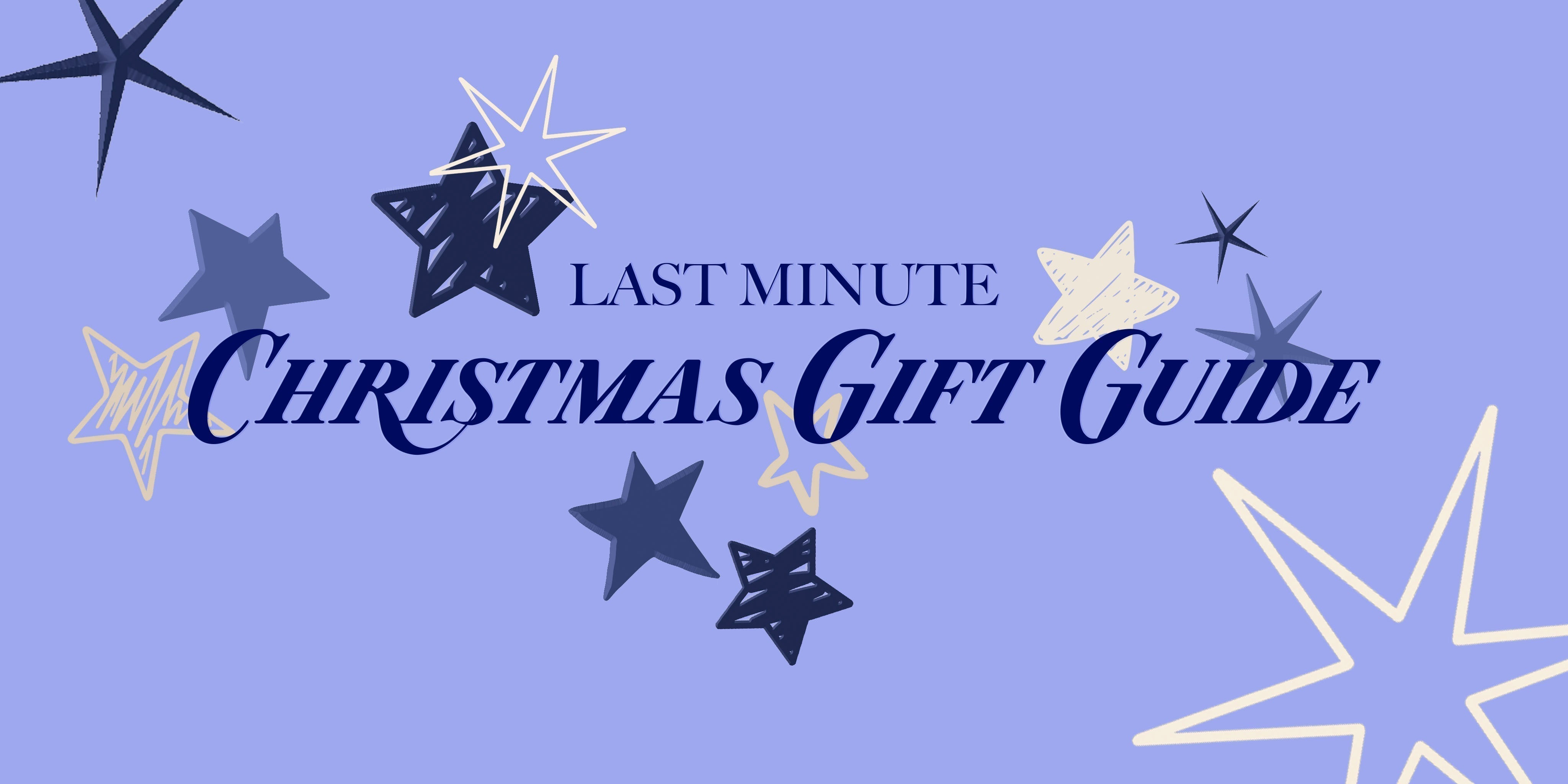 Last minute Christmas Gift Guide blue background with blue stars