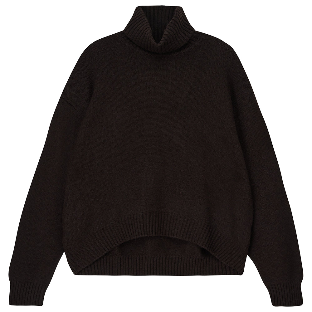 Oversized Cashmere Roll Collar Jumper in Bitter Dark Brown Jumper 1234