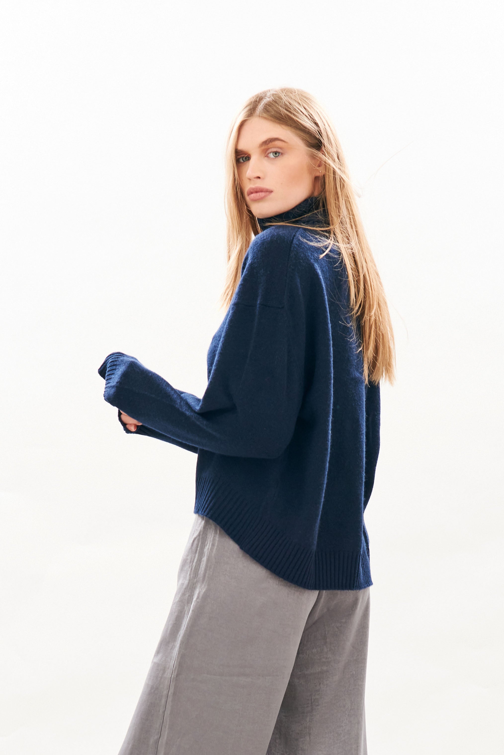 Navy cashmere roll neck jumper sale