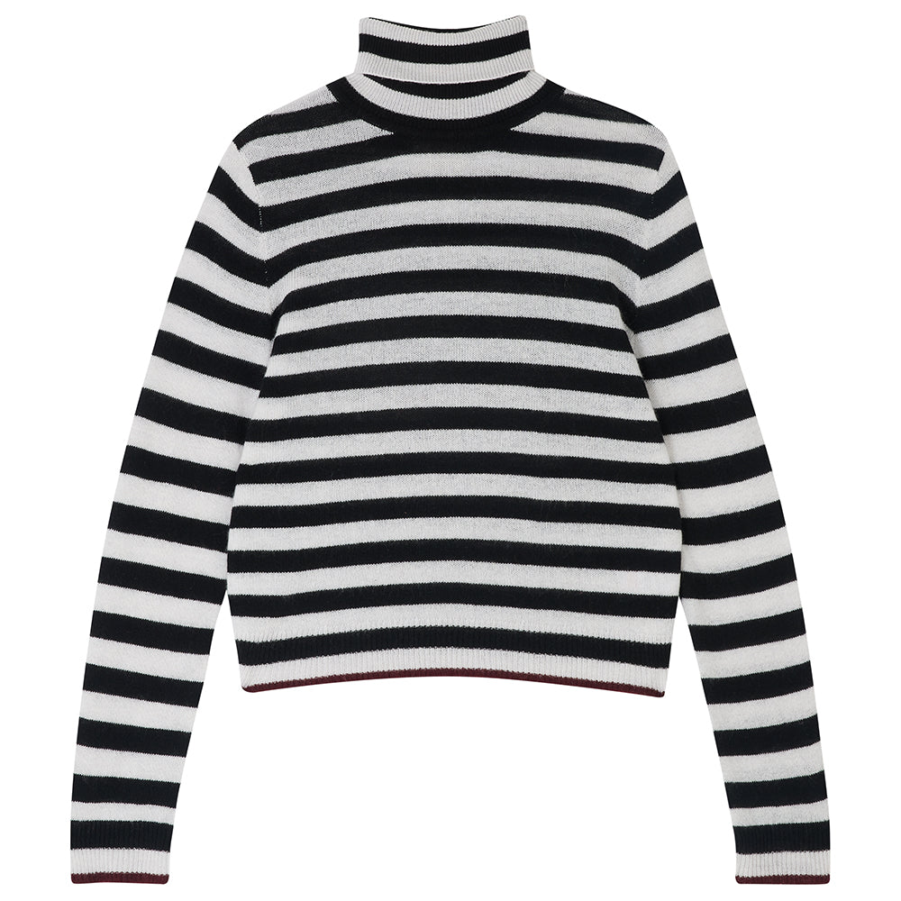 Jumper1234 little stripe cashmere roll collar in black and marble with pecan tipping