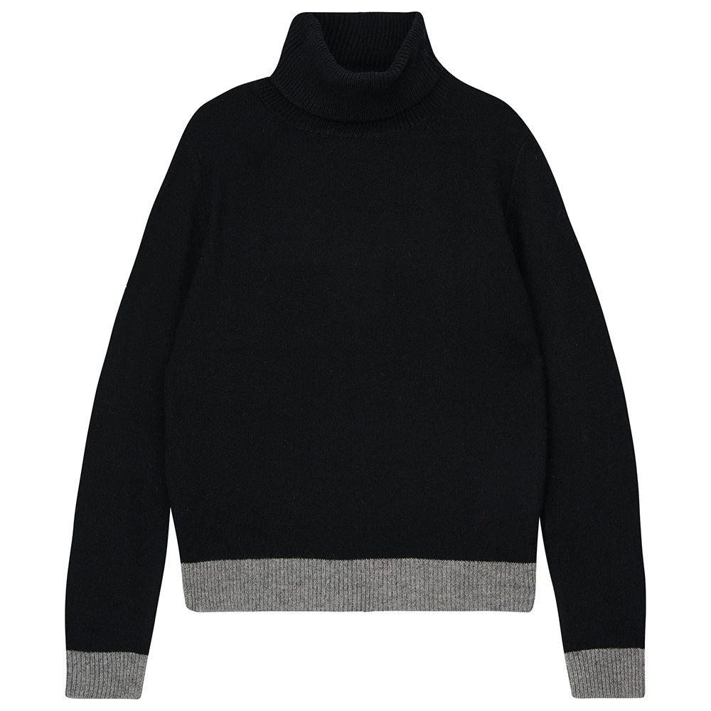 Jumper1234 black cashmere roll collar with contrasting mid grey ribs