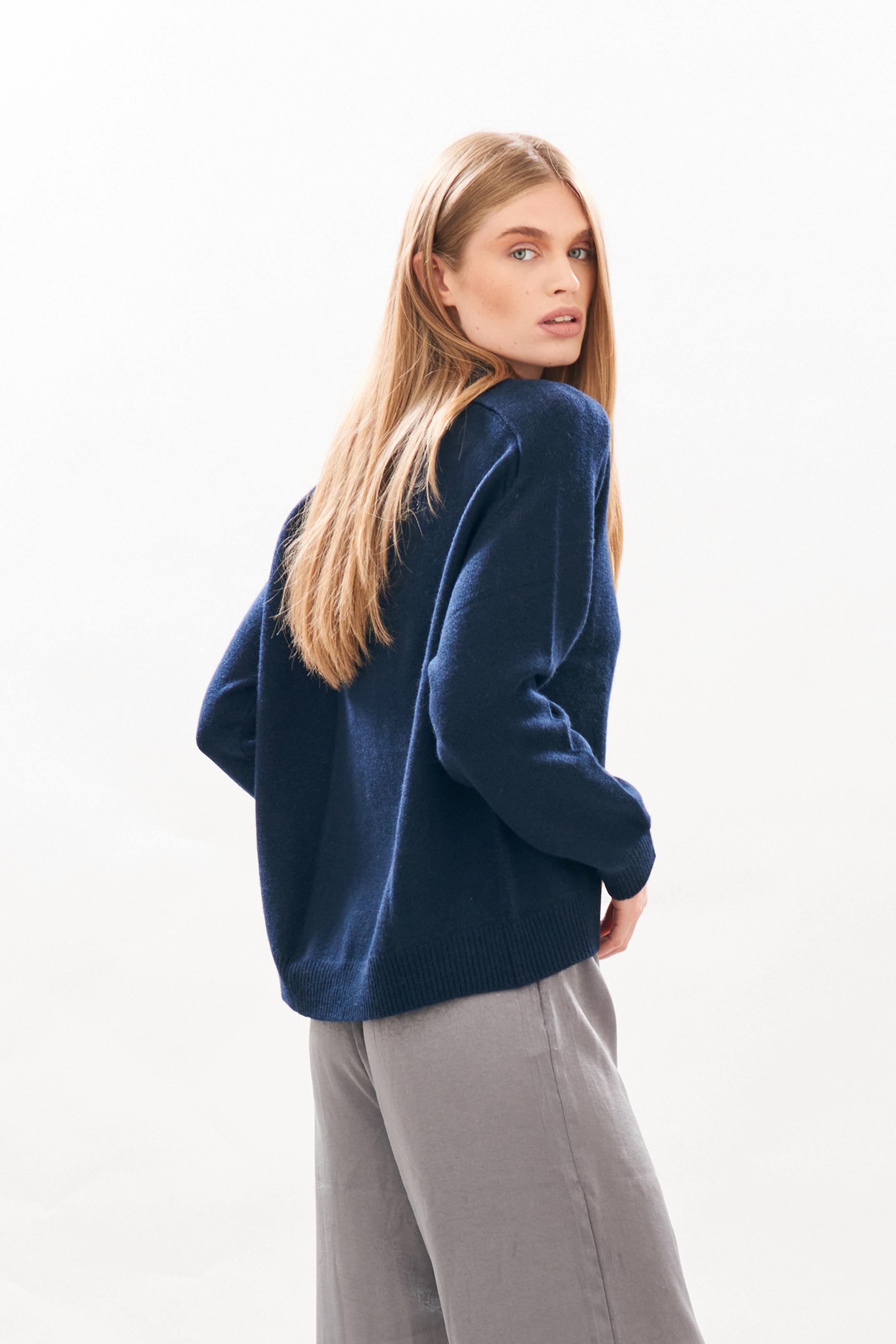 Oversize Heavy Weight Cashmere Jumper Crew in Navy Jumper 1234