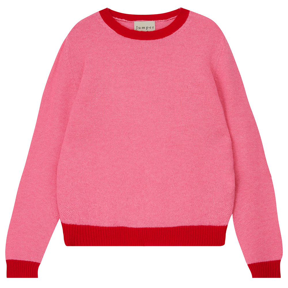 Jumper1234 candy pink cashmere crew neck with red ribs