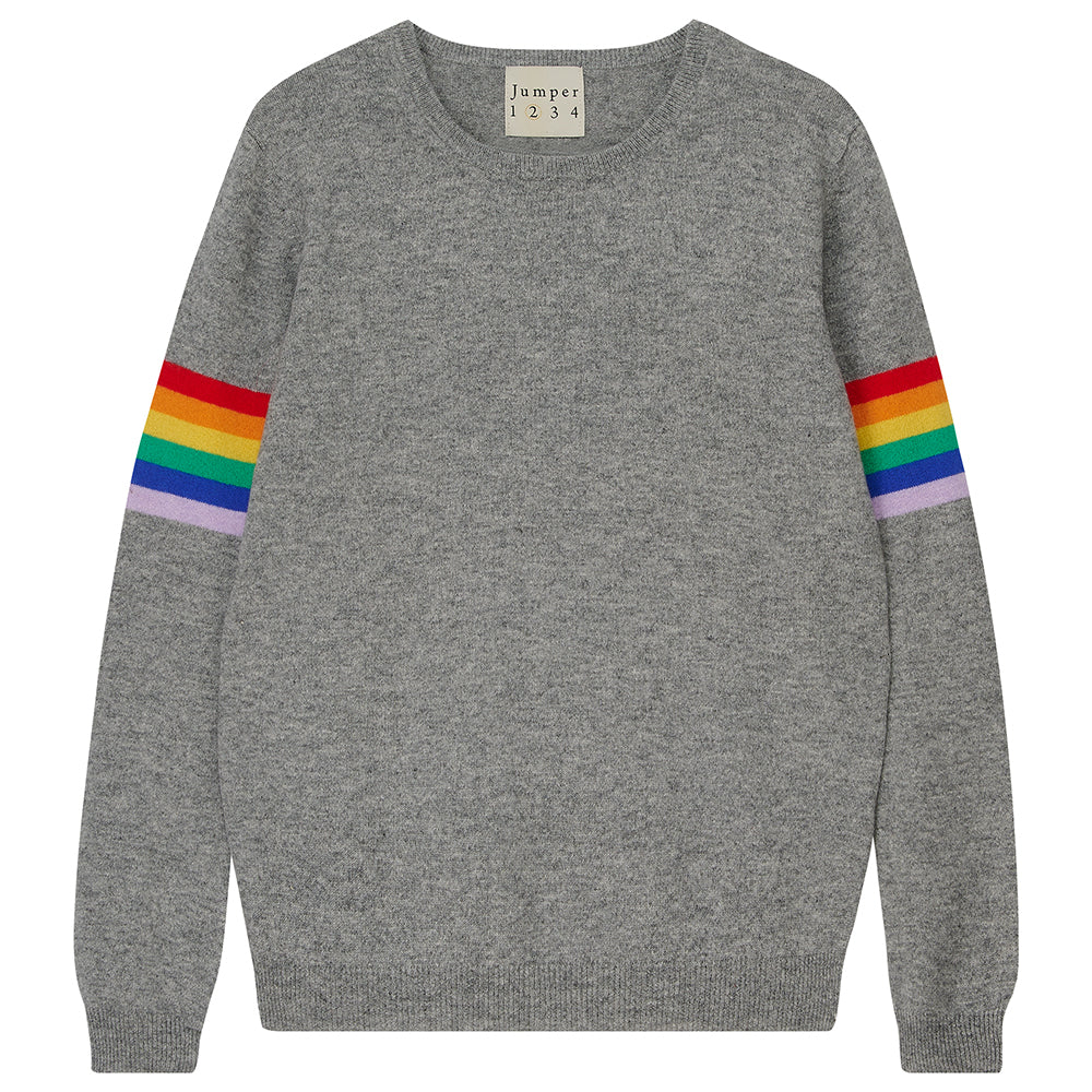 Jumper1234 Rainbow arms cashmere crew in mid grey
