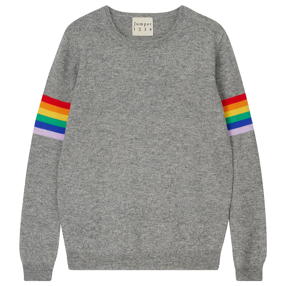 Jumper 1234 Rainbow Arms Cashmere Crew in Mid Grey