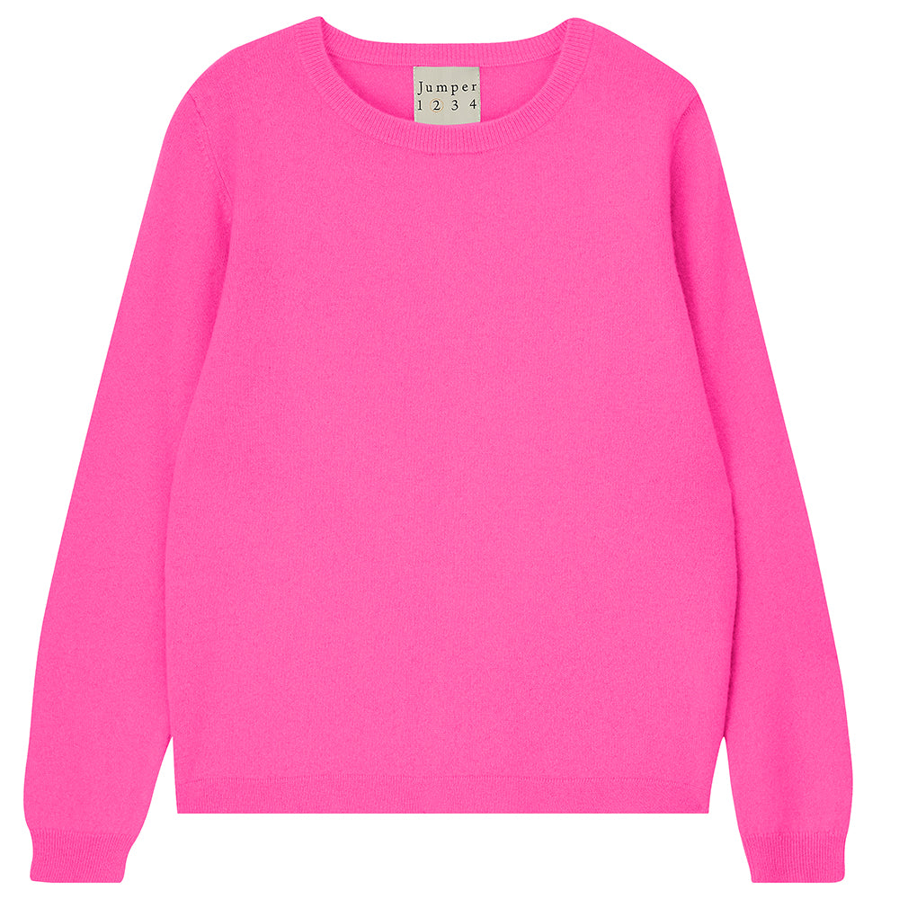 Jumper1234 hot pink cashmere crew with split detail at the wrists and welt