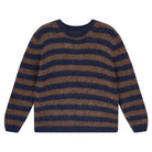 Jumper 1234 hand knitted mohair and wool blend hand knitted crew neck jumper in navy and chocolate stripes.