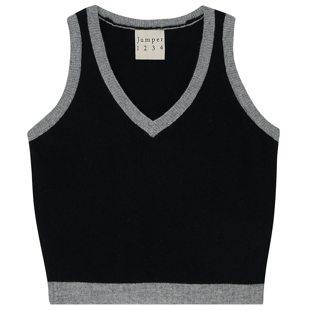 Jumper1234 contrast cashmere tank in black and mid grey
