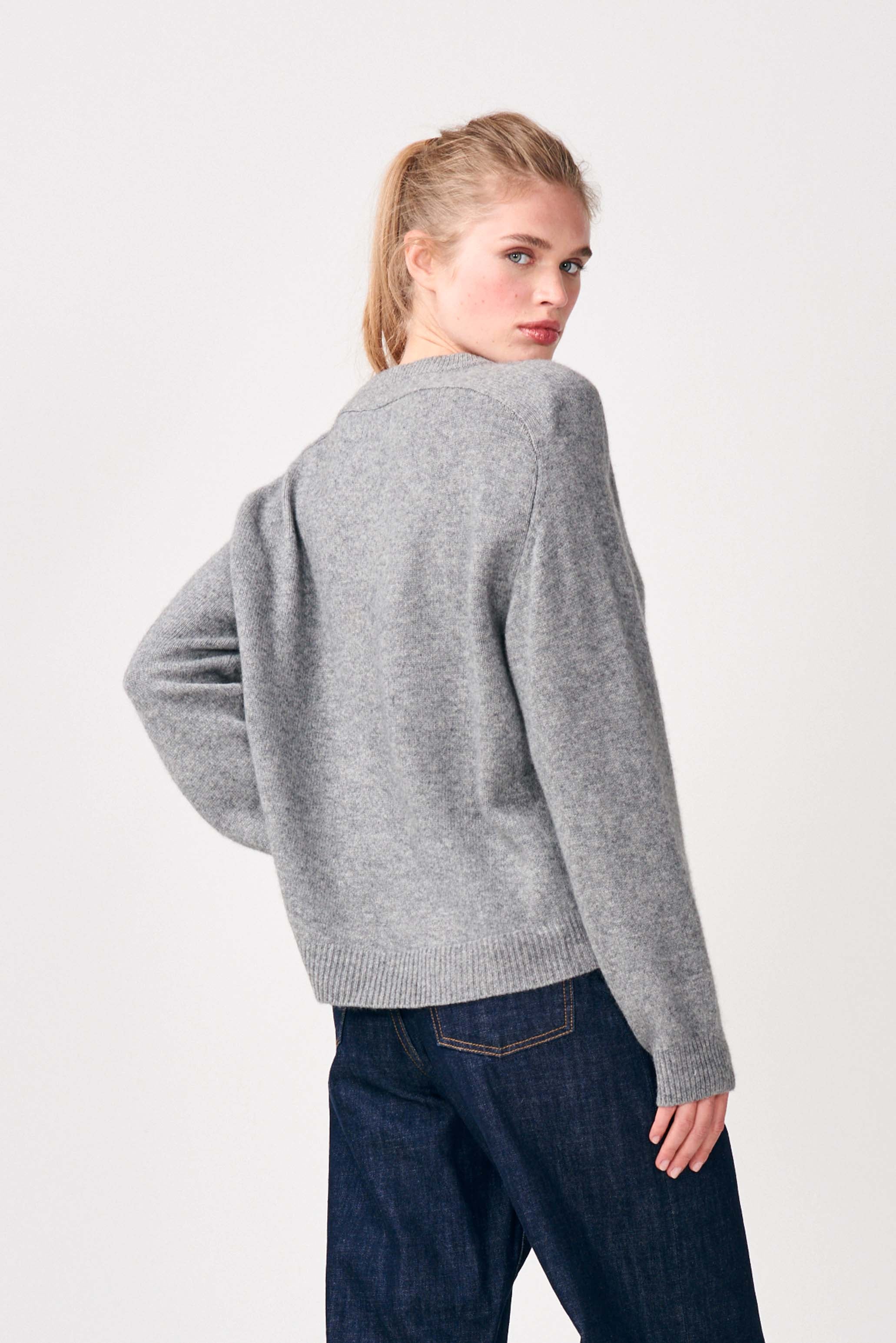 Oversize Heavy Weight Cashmere Jumper Crew in Mid Grey Jumper 1234