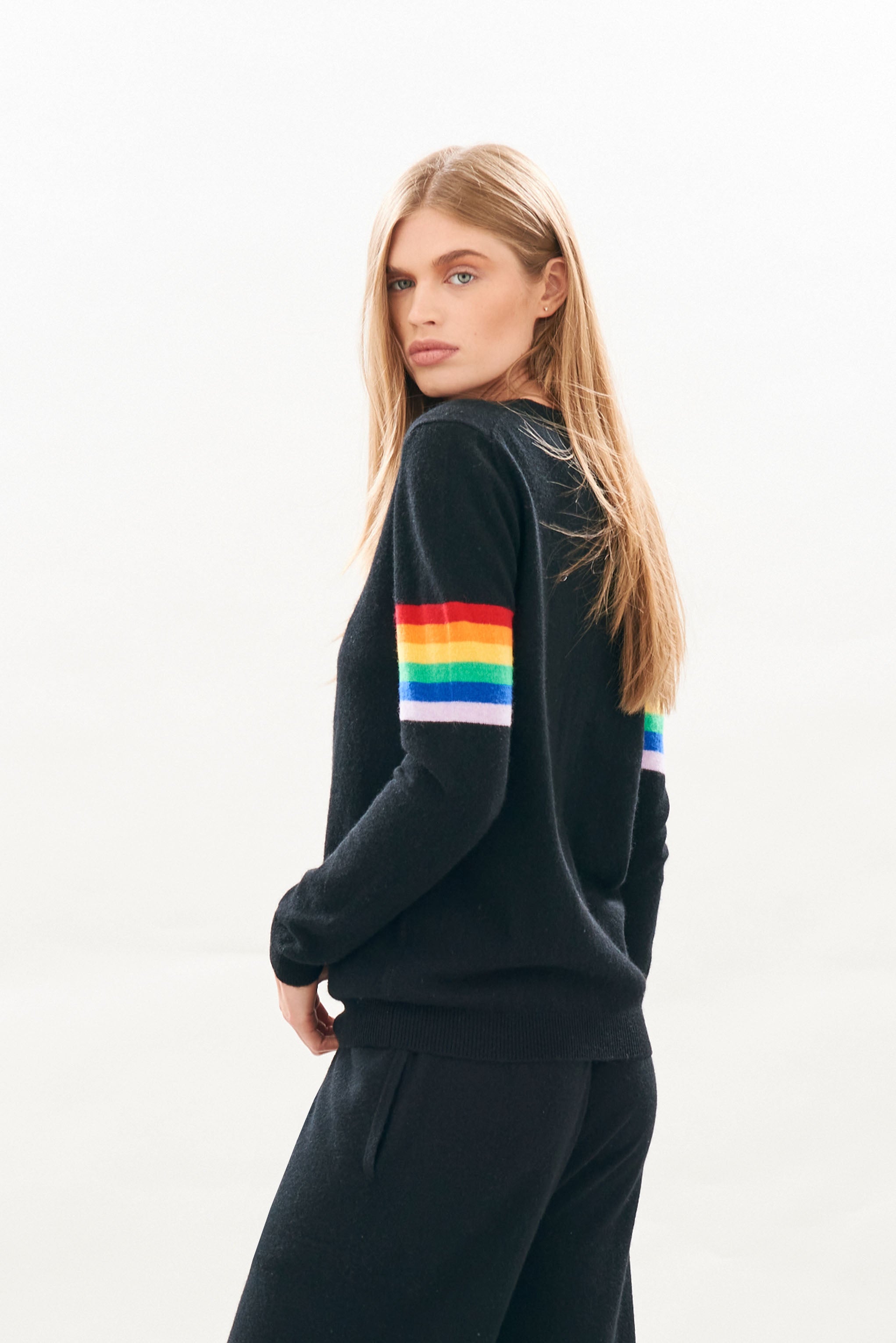Jumper 1234 Rainbow Arms Cashmere Crew in Black