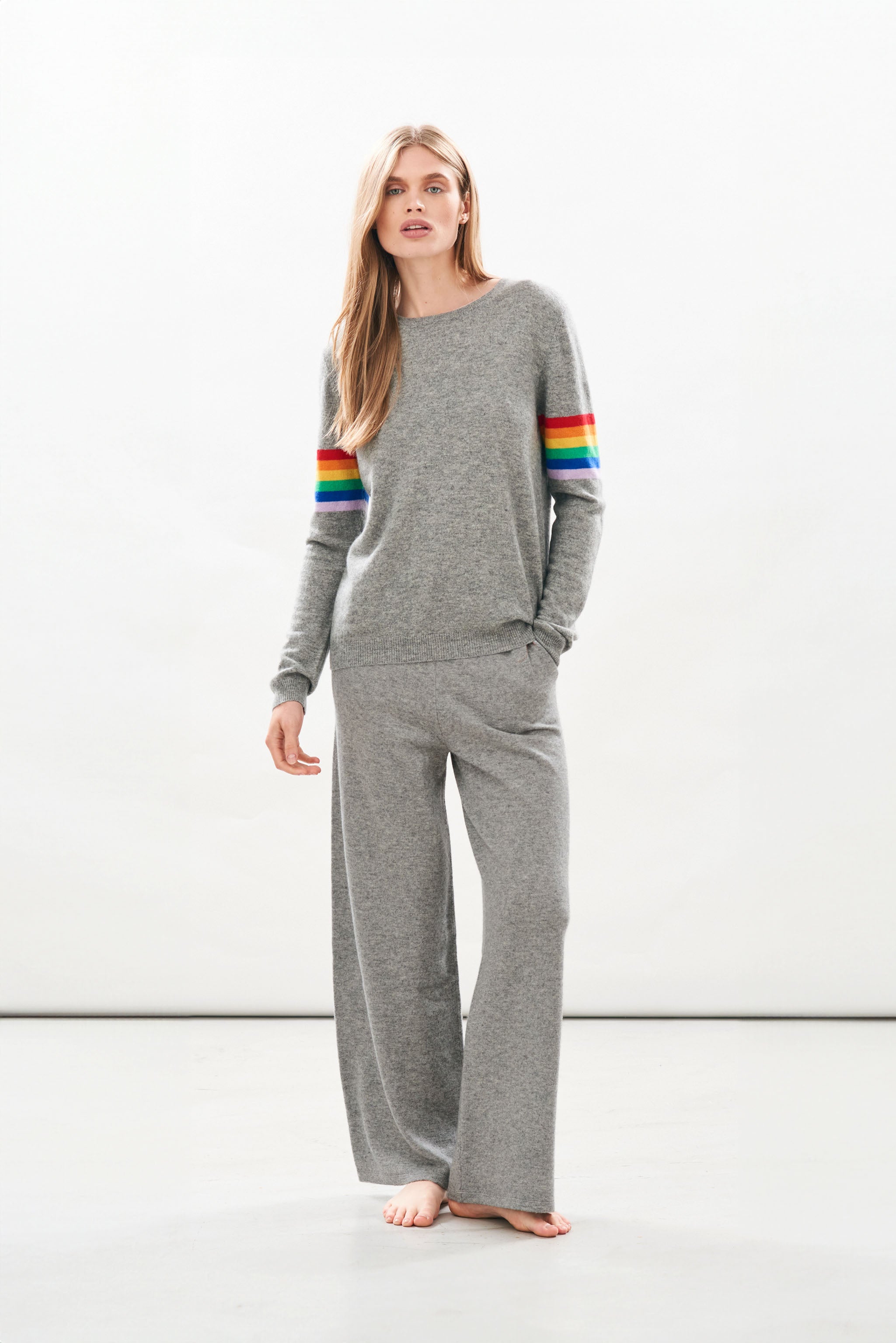 Grey jumper rainbow sleeves store