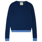 Jumper1234 denim cashmere crew neck jumper with periwinkle contrast ribs