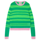 Jumper1234 bright green and neon green stripe crew neck cashmere jumper with rose pink contrast trims