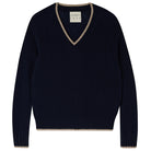 Jumper1234 cashmere vee neck jumper in navy with organic light brown tipping