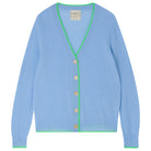 Jumper1234 Wedgewood blue cashmere vee neck cardigan with neon green tipping