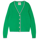 Jumper1234 Bright green cashmere vee neck cardigan with rose pink tipping