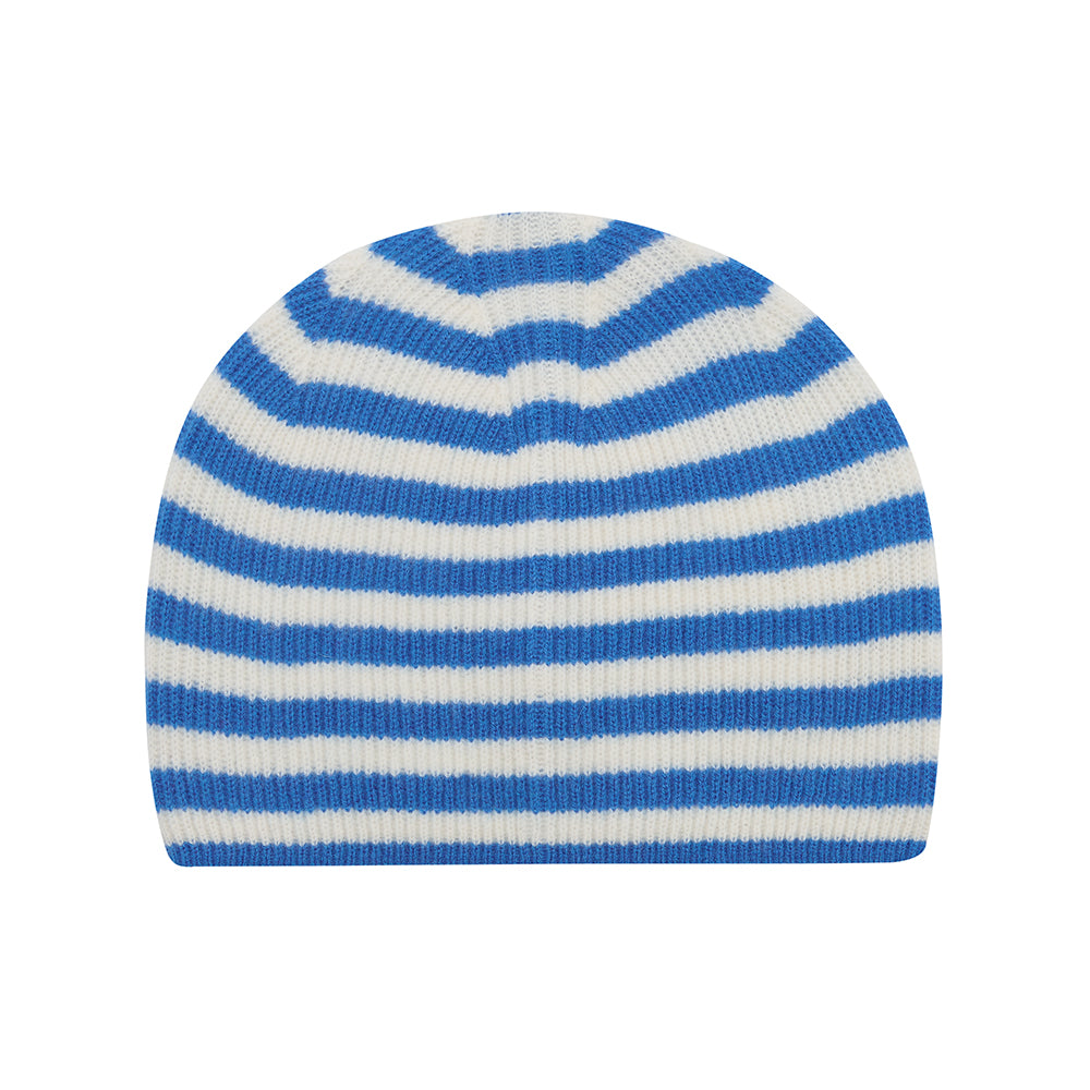 Jumper1234 Cashmere Narrow Stripe Rib Beanie in Sky and Cream
