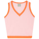 Jumper1234 Pale pink cashmere vee neck tank with contrast neon orange ribs
