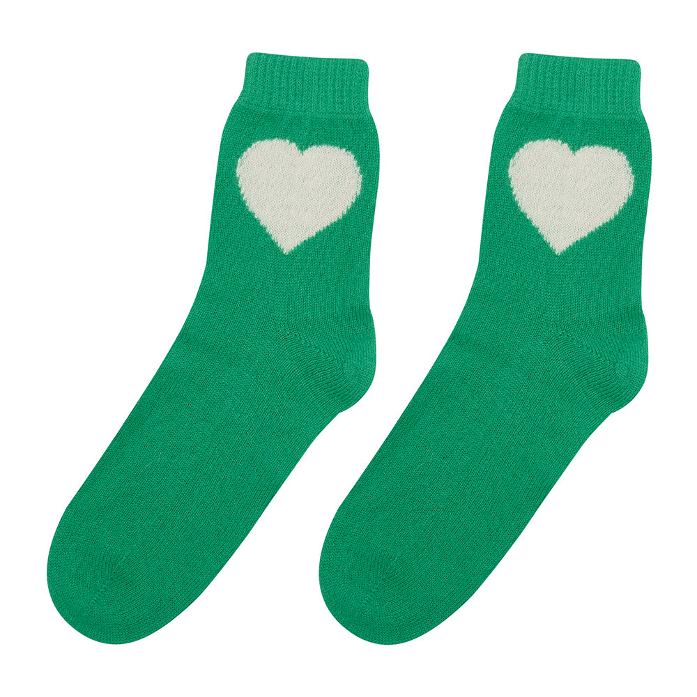 Jumper1234 Cashmere Heart Socks in Bright Green and Cream
