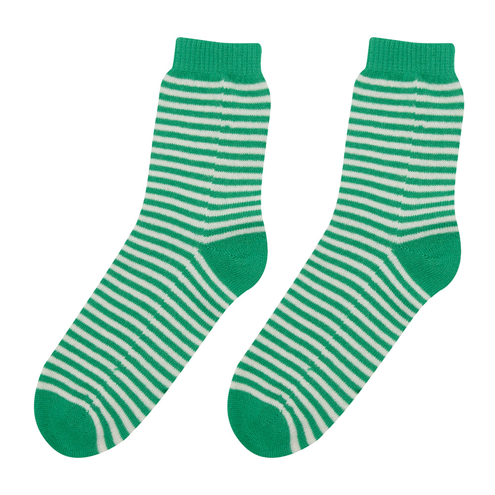 Jumper1234 Cashmere Stripe Socks in Bright Green and Cream