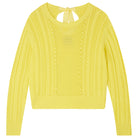 Jumper1234 Yellow cotton aran crew neck jumper with a ribbon tie back
