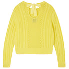 Jumper1234 Yellow cotton aran crew neck jumper with a ribbon tie back, back shot