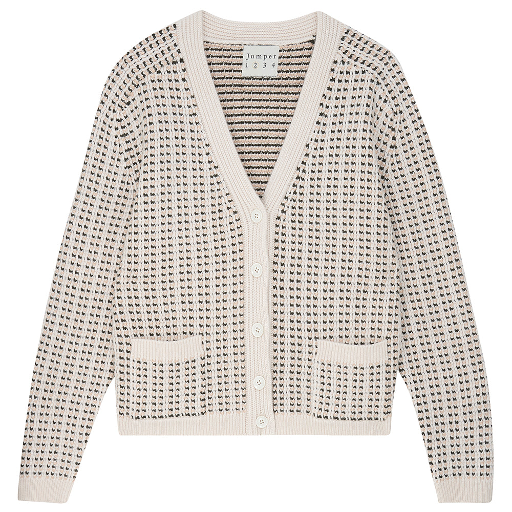 Jumper 1234 Cashmere Wool Multi Stitch Cardigan in Biscuit