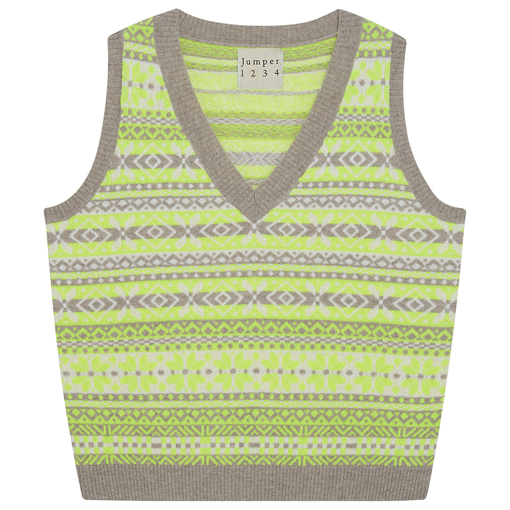 Jumper 1234 Cashmere Tonal Fair Isle Tank in Organic Light Brown