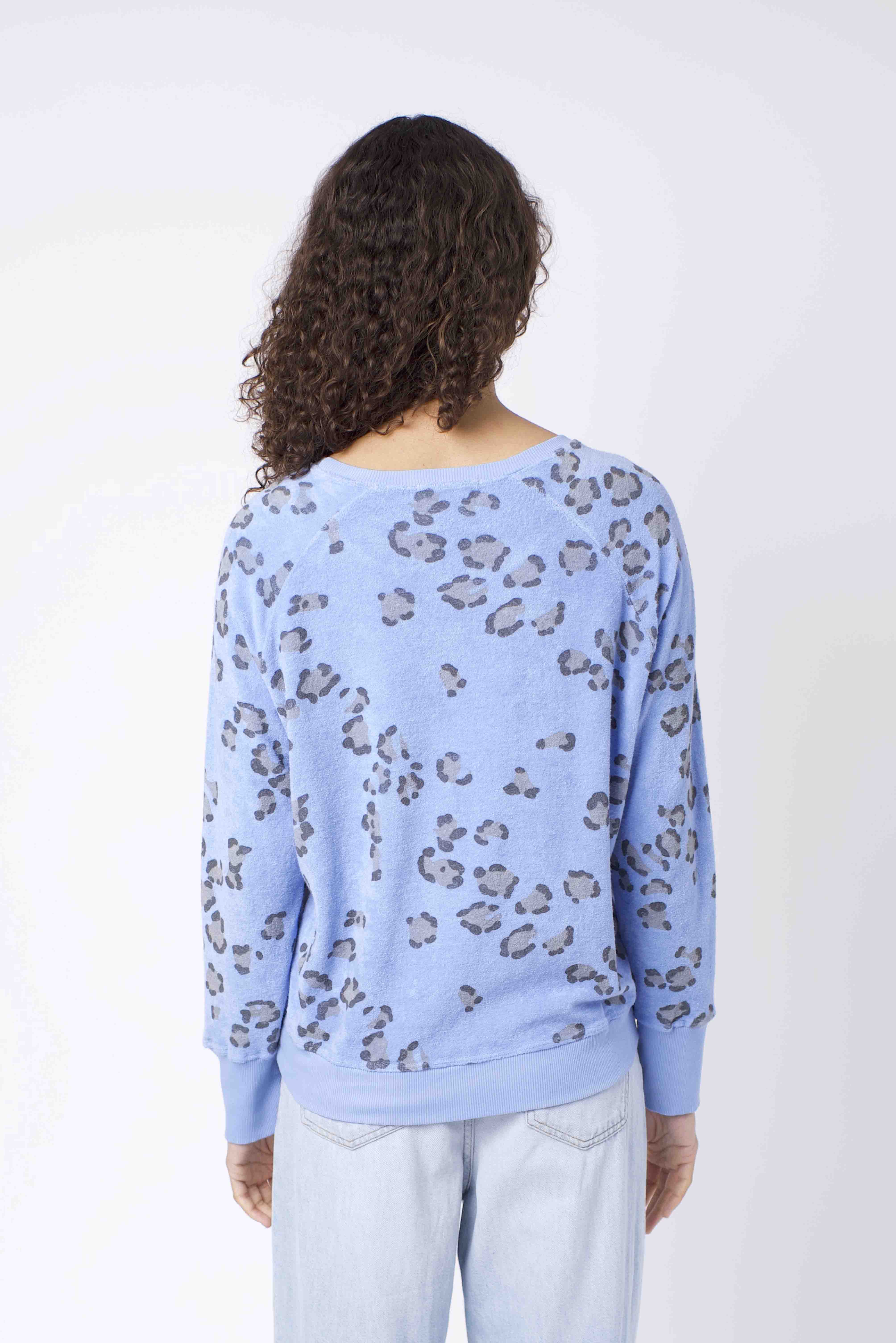 Leopard Terry Cotton Sweatshirt in Cornflower