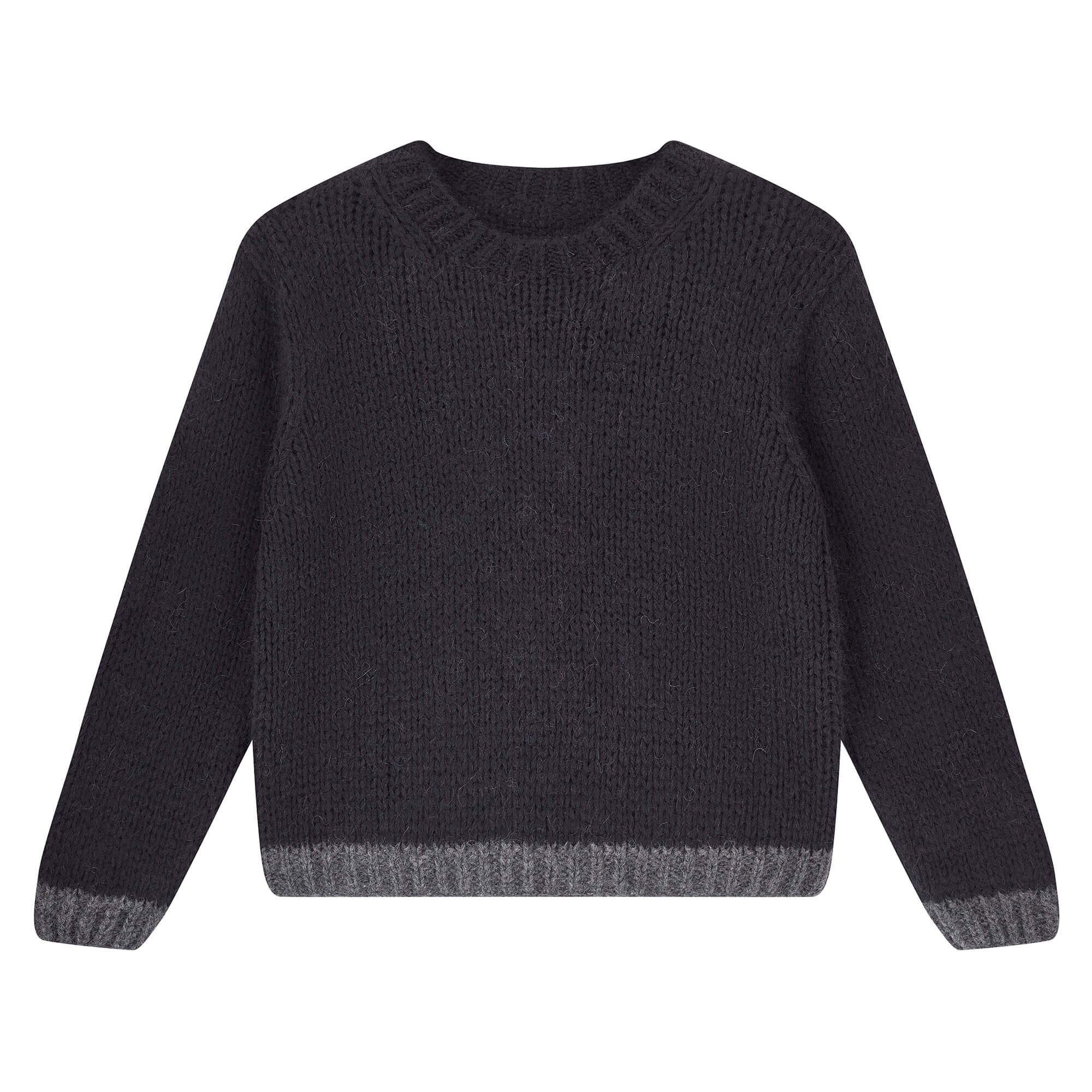 Jumper 1234 hand knitted mohair and wool blend hand knitted crew neck jumper in black with charcoal tipping.